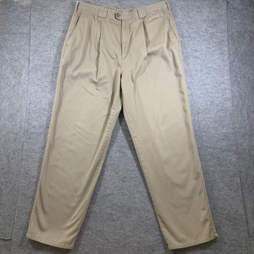 Woolrich Pants Mens 38x30 Khaki Pleated Front Cotton Chino Relaxed Fit Workwear